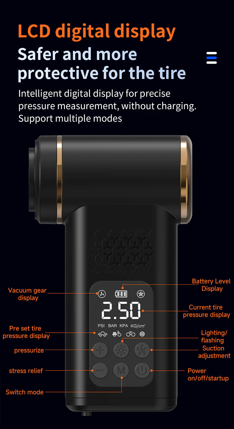 KORVA AirVac Pro 5 في 1 مكنسة سيارة لاسلكية + نافخ إطارات