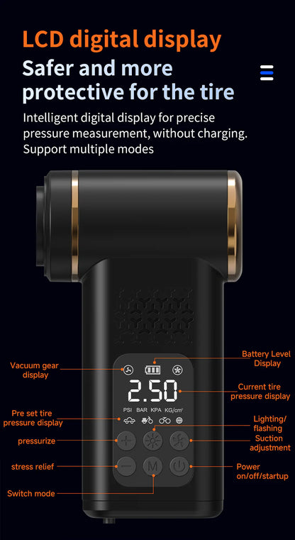 KORVA AirVac Pro 5 في 1 مكنسة سيارة لاسلكية + نافخ إطارات