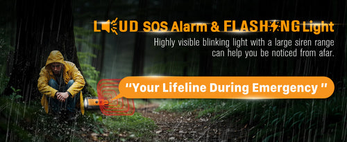 راديو طوارئ شمسي 6 في 1 مع باور بانك 14800mWh وشحن يدوي وUSB-C وكشاف وإنذار SOS