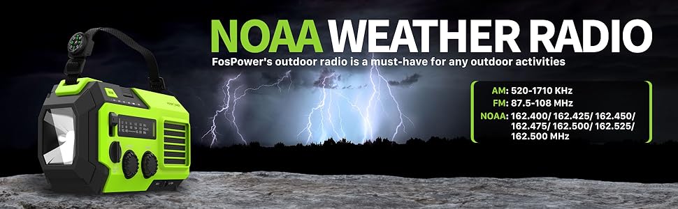 راديو طوارئ شمسي 6 في 1 مع باور بانك 19240mWh وشحن يدوي وكشاف قوي وإنذار SOS