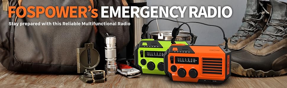 راديو طوارئ شمسي 6 في 1 مع باور بانك 19240mWh وشحن يدوي وكشاف قوي وإنذار SOS